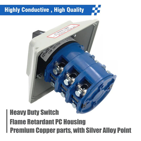 Beefy 125A Rotary Changeover Switch With Master Enclosure Box, 3 Pole 3 Phase, detailed view of switch components and housing