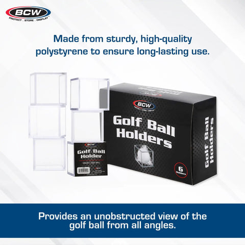 Clear Golf Ball Display Case for Collectors Two Piece Compact Polystyrene Shell Design Holds Six Balls shown with box