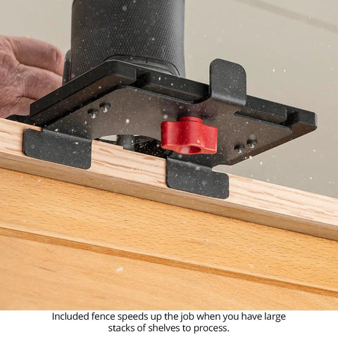 Heavy Duty Flush Trim Router Base Plate shreds through tight edge banding trim with included fence for fast routing.