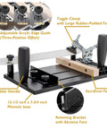 Pro Grade Rail Coping Sled Router Table Jig for cabinet doors with phenolic base, toggle clamp, and sacrificial fence