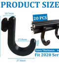 20Pcs 2020 Series T Slot Aluminum Profile Hooks for 6mm Euro Standard Extrusion Black Hanging Rails, 27.8mm size