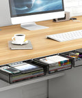 Premium Under Desk Drawer Storage Set With Three Attachable Slide Out Trays For Office And Home Keep The Desktop Hella Tidy Hidden Organizer with pens and notebooks