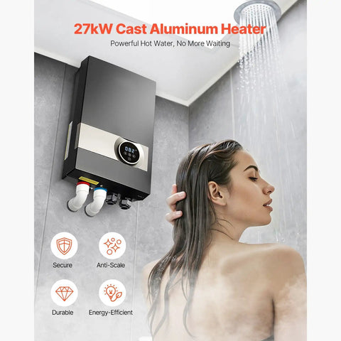 Ditch The Old Tank For This 27kW Tankless Electric Water Heater 240V Under Sink Unit With LCD Touch Screen Temp Lock in shower setting.