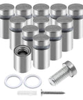 Rock Solid Stainless Steel Standoff Screws, 1/2 Inch Length By.78 Inch Cap Diameter, Silver 12 Piece Set on white background.