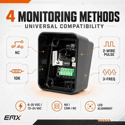 UL325 Thru-Beam Photoeye Kit For Gates And Doors With 5 To 115 Ft Range IP65 Detachable Transmitter And Receiver Four Monitoring Interfaces Including NC 10K Two-Frequency And Three-Frequency Pulse, open sensor module