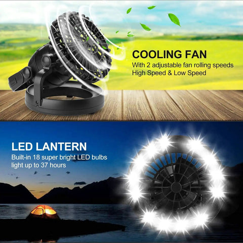 Portable LED Camping Lantern With Built In Ceiling Fan For Emergency Use Keeps Your Campsite Lit And Cool At Night With USB Rechargeable Power