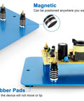Soldering Helping Hands With 2 In 1 Heat Gun Holder And Flexible Arm Vise Clamp PCB Holder base with magnetic arms and rubber pads.