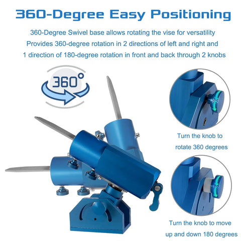 Three-Axis Blade Light Duty Workshop Knife Vise Tool With 360-Degree Swivel Base for precise positioning and easy adjustments
