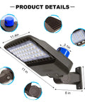LED Parking Lot Light 150W Outdoor Floodlight 19500 Lumens Dusk To Dawn Black IP65 Weatherproof Housing dimensions