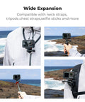 Person using Magnetic Quick Release Adapter Mount For DJI Osmo Action 3 4 5 Pro Two Pack with head strap and tripod near coast