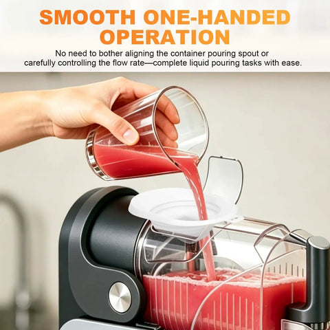 Foldable Silicone Funnel With Anti Splash Flow Hood For Ninja Slushie Machine pouring red liquid mess-free