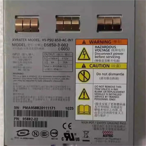 Beefy 850W Industrial Switch Power Supply For Servers, DS850-3-002 PSU, Compatible With 95882-02/04/05 Racks, Heavy Duty Server Power, 110V AC Input, Rock Solid Power Supply For IT Gear, rear label