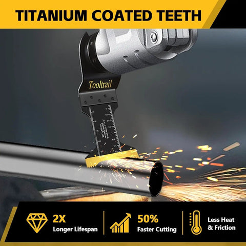 Heavy Duty Oscillating Tool Blade Kit 50 Piece Universal Multi Saw Blades For Metal Wood And Plastic M42 Steel cutting metal with sparks.
