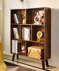 Three Tier Cube Bookshelf With Legs In Rustic Brown Mid Century Modern Style Dope Space Saving Open Bookcase With Retro Wood Look