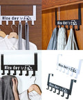 Heavy Duty 6 Hook Wall Mounted Metal Coat Rack Cabinet Door Hanger System For Hallway Bathroom And Kitchen Versatile Towel Organizer With No Sweat Quick Install in black and white displaying coats and accessories.