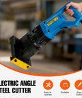 Top Notch 1400W Portable Electric Hydraulic Angle Cutter Fast Cuts Steel Angle Iron And Aluminum Plates With Precision Beveling Up To 45 Degrees, held in hand, showcasing portability.