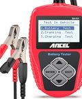 BA101 12V Car Battery Tester Digital Automotive Alternator Meter with screen and clamps for trucks, boats, RVs, and marine use.