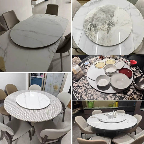 Collage of Marble Lazy Susan Turntable For Kitchen And Dining Countertop Organizer Sintered Stone Rotating Serving Tray