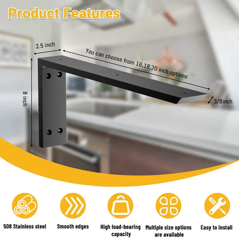 Bulletproof 20 Inch Countertop Support Brackets 4 Pack Heavy Duty L Shaped Mantel Corbels showcasing 8 inch black steel design.