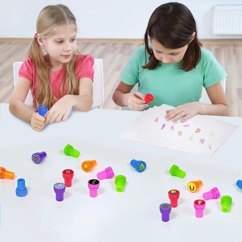 Children using Science Party Stampers 24 Pack With 12 Designs Super Fun For Science Birthday Parties, Classroom Rewards, DIY Crafts