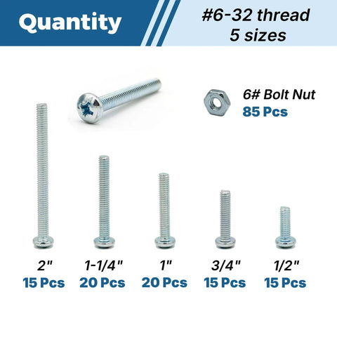 No Hassle Heavy Duty Hardware Box Packing Beefy Thread Size Six Thirty Two Machine Screws And Zinc Coated Carbon Steel Phillips Pan Head Bolts.