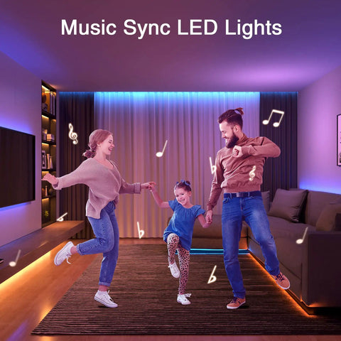Family dancing with Smart LED Strip Lights 16.4ft RGB With Alexa Voice Control, Gosund App, WiFi 2.4GHz, Music Sync