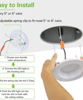 Installation of 12 Pack 5 To 6 Inch Adjustable CCT LED Recessed Lights With Baffle Trim Damp Rated 1200 Lumens 15W Equal 100W.