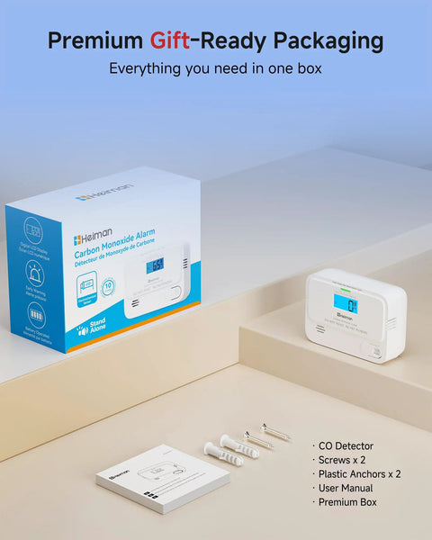 Compact Carbon Monoxide Detector With Bright Digital Display And UL Certification For Hassle Free Setup in premium gift packaging.
