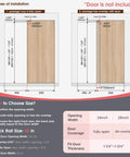 Diagram showing installation options for Ceakian 32 Inch Concealed Sliding Barn Door Hardware Kit, detailing door coverage and track rail size.