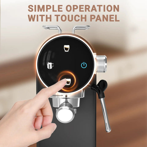 Level Up Your Daily Grind With This 20 Bar Semi Automatic Espresso Machine Featuring A Responsive Touch Panel And Powerful 1350W Steam Wand for easy operation.