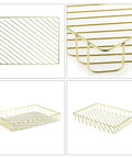 Gold Desk File Tray Organizer For A4 Papers And Documents shown from multiple angles, featuring wire design and gold finish.