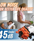 Five Chamber 110V AC Fresh Water Diaphragm Pump With On Demand Pressure Switch in kitchen, showcasing low noise, man sleeping.