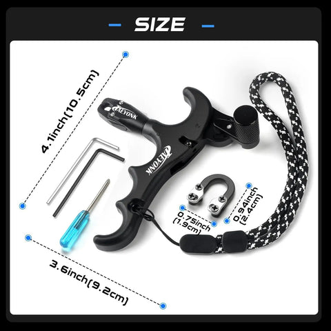 Aluminum 360 Degree Rotatable 4 Finger Archery Thumb Release For Compound Bow Lightweight Black Trigger Release Aid with size and tools