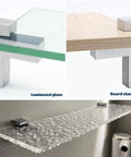 Set Of 4 F Shaped Glass Shelf Brackets Adjustable Zinc Alloy Wall Mounts supporting glass and wood shelves in modern setup