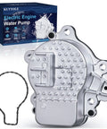 Front view of Electric Engine Water Pump With Gasket For Toyota Prius And Lexus Ct200h, Stainless Steel Rotor, shown with box.