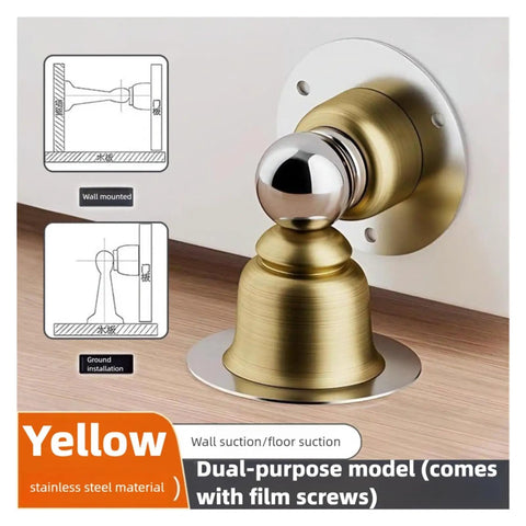 Stylish Stainless Steel Magnetic Door Stopper That Keeps Doors Securely Locked In Place For Homes And Offices Without Damage on wall.