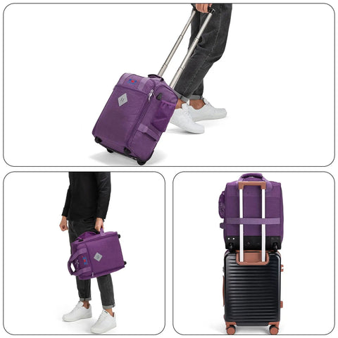 Underseat Rolling Carry On Bag 17x13x8 Inches Personal Item For JetBlue Spirit Frontier And Most Airlines Purple Duffel Style Travel Bag
