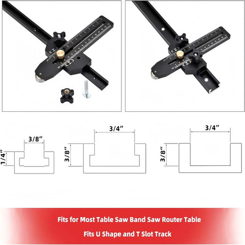 Thin Rip Jig For Table Saws With Micro Adjustable Woodworking Guide And Anti Kickback Safety Design shown in T-slot configuration.