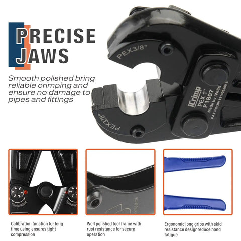 Copper Ring Crimping Tool Kit For F1807 Standards with ergonomic grips, calibration, and precise jaws detail close-up