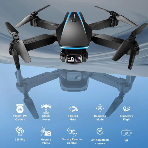 Camera Drone For Adults 1080P HD Foldable Quadcopter With features icons showing 90° adjustable camera and 3D flip capabilities.