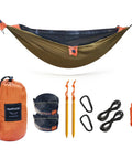 Ultralight Camping Hammock With Integrated Mosquito Net And Tree Straps Quick Setup Backpacking Hammock In Olive Green And Orange