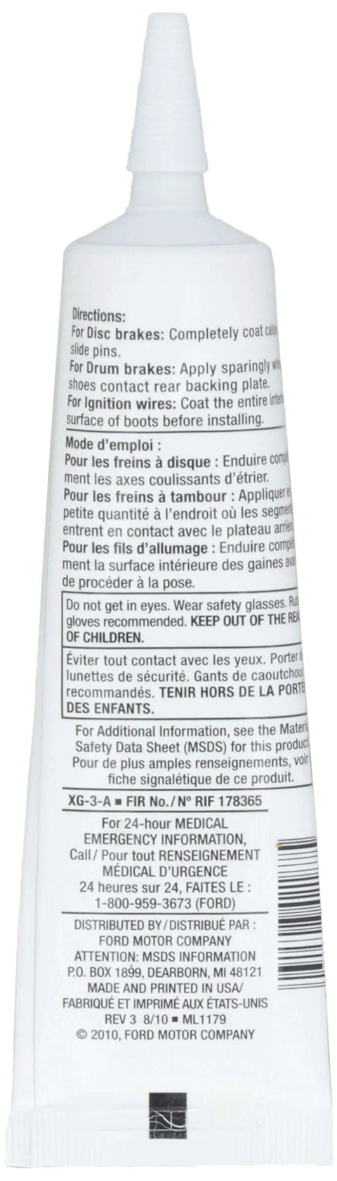 Back view of Silicone Brake Caliper Grease And Dielectric Compound, 3 Oz, with usage instructions visible on the packaging.
