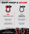 Comparison of Three Quarter Inch D Ring Shackle Two Pack With Forty Five Thousand Pound Break Strength Built Tough Seven Eighth Inch Pin Anti Theft Screws Isolator And Washer Kit For Tow Straps Winch Truck And Vehicle Recovery Red with traditional threaded pin