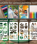 Image of Spring Season Reusable Art Stencils For Painting 12 Piece Collection Featuring Heart Clover And Rabbit Motifs for various tools.