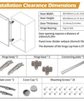 Installation dimensions for No Hassle Heavy Duty 180 Degree Lateral Hinge Set For Cabinets And Wardrobes with hinge specifications.