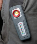 Portable Rechargeable LED Two Color Work Light With High CRI for Pro Grade Color Matching, attached to pocket
