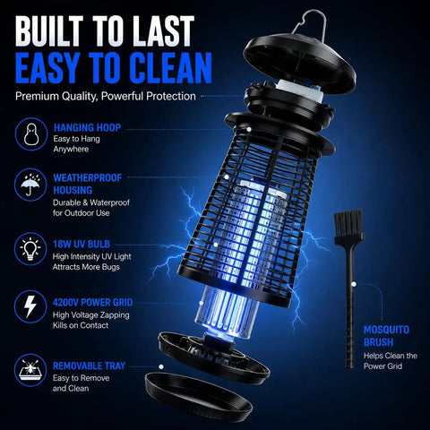 Outdoor Indoor Bug Zapper 18W 4200V Electric Mosquito Killer With UV Light Insect Trap Waterproof design features