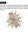 Top view of One Pole Nine Position Rotary Switch Band Selector With One Deck showing metal connectors and central screw