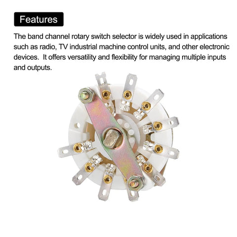 Top view of One Pole Nine Position Rotary Switch Band Selector With One Deck showing metal connectors and central screw