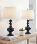 Mercury Silver Glass Table Lamp Set Of 2 With White Linen Shade Modern Bedside Lamps For Living Room And Bedroom Energy Saving Led Bulbs Included ETL Listed Safety Ready